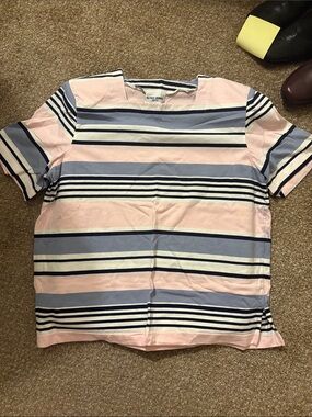 Aqua Pink and Light Blue Striped Short Sleeve Tee